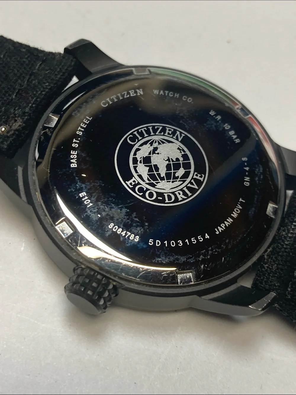 Citizen E101-S064783, eco drive, Blacked out Dial, Black Barton Canvas Strap